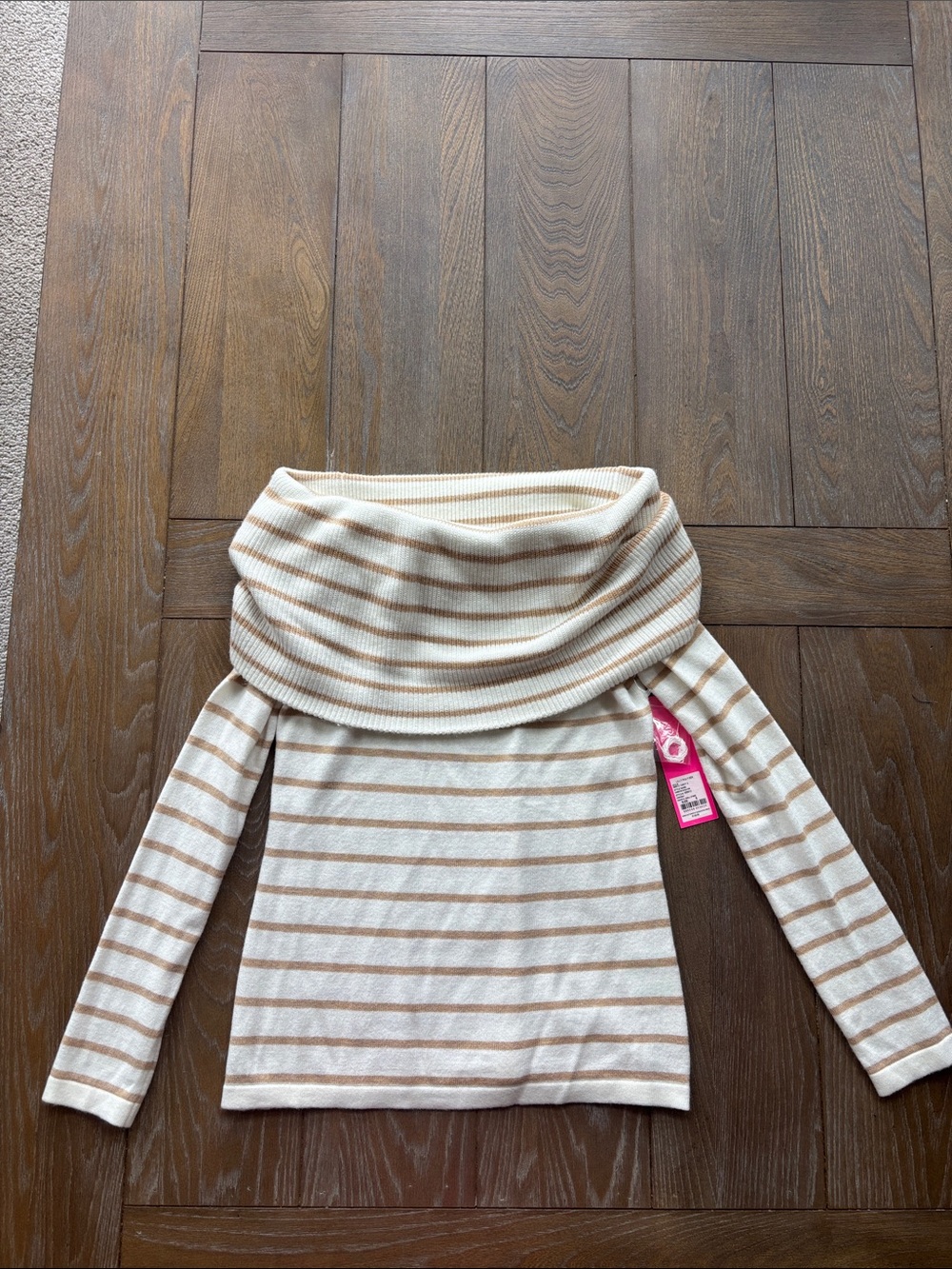 Lilly Pulitzer Cream and Tan Striped Cowl Neck Sweater